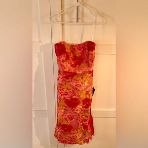 Lulus - Upgraded Event Pink Jacquard Strapless Bustier Midi Dress